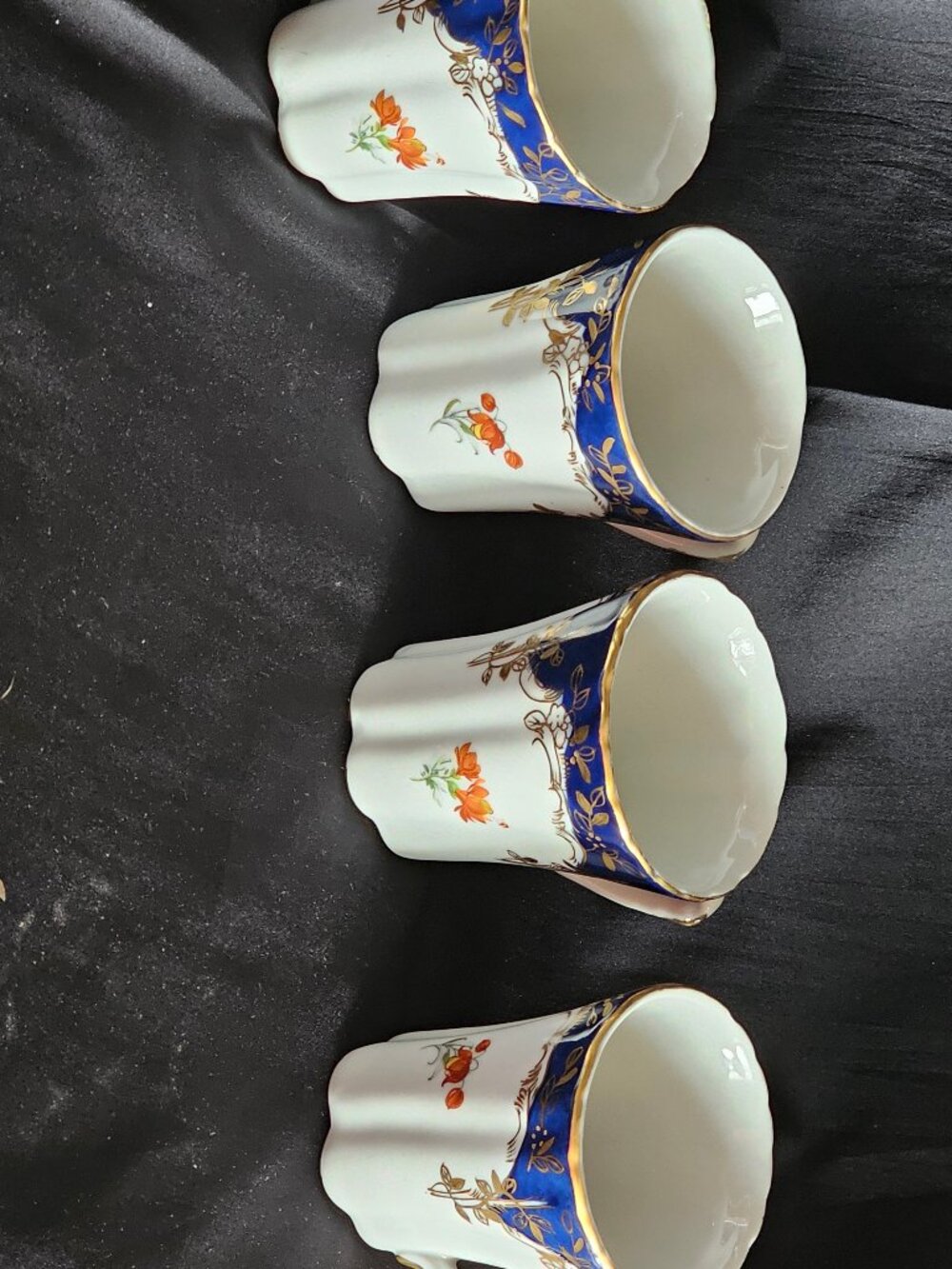 Set of 4 Limoges France Porcelain White w/Cobalt Blue & Gold Details & Flowers